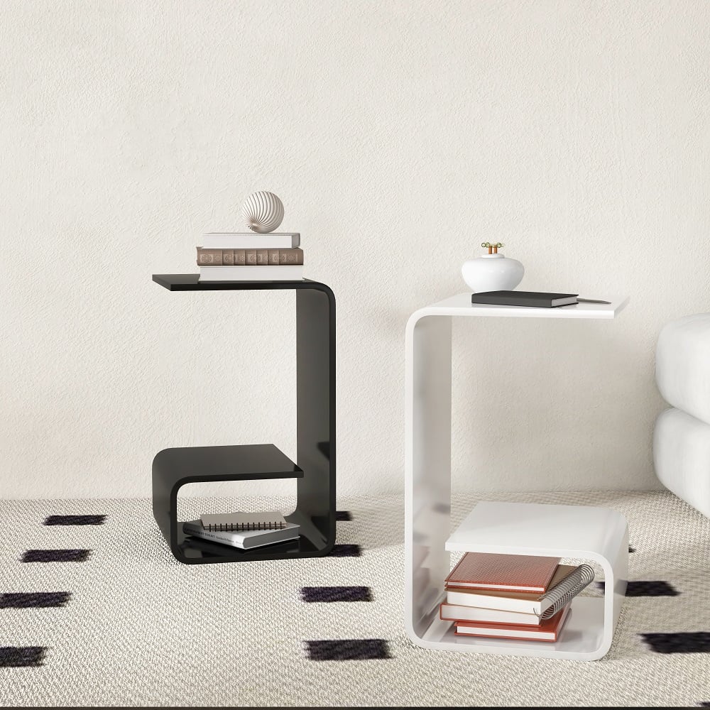 Modern Black Acrylic End Table with Storage C-Shaped Side Table - 