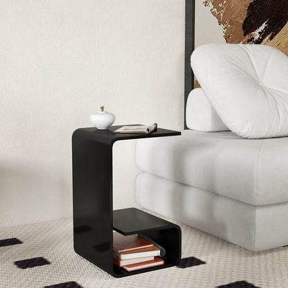 Modern Black Acrylic End Table with Storage C-Shaped Side Table - 