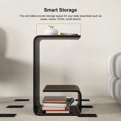 Modern Black Acrylic End Table with Storage C-Shaped Side Table - 