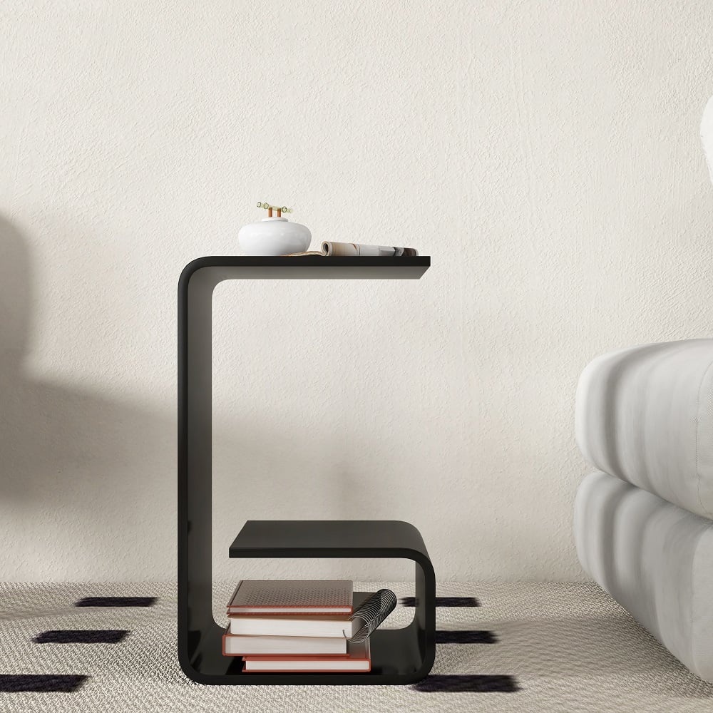Modern Black Acrylic End Table with Storage C-Shaped Side Table - 