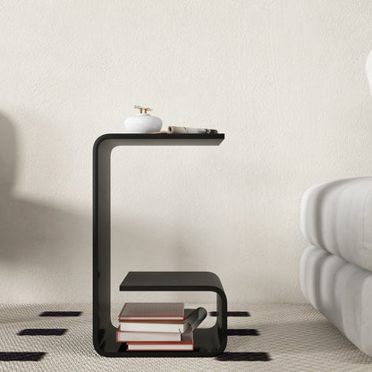 Modern Black Acrylic End Table with Storage C-Shaped Side Table - 