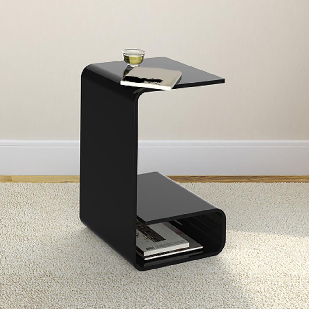 Modern Black Acrylic End Table with Storage C-Shaped Side Table - Homary