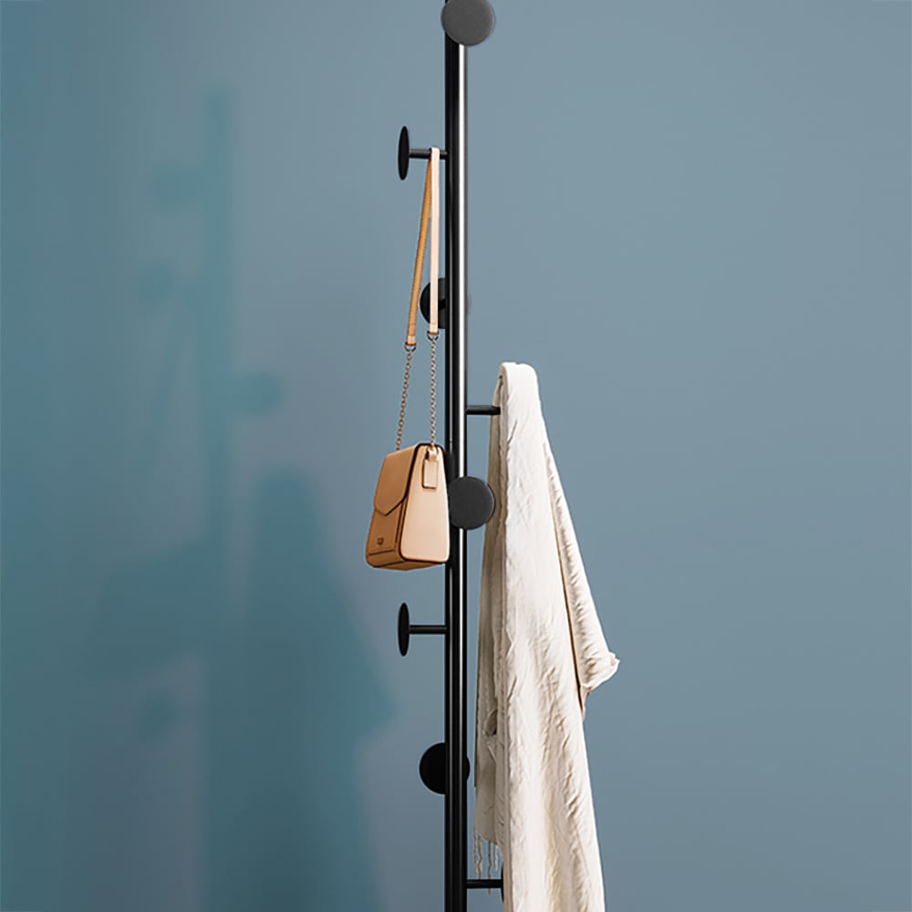 Modern Black Coat Stand Hallway Coat Hanger with Button Hooks - 