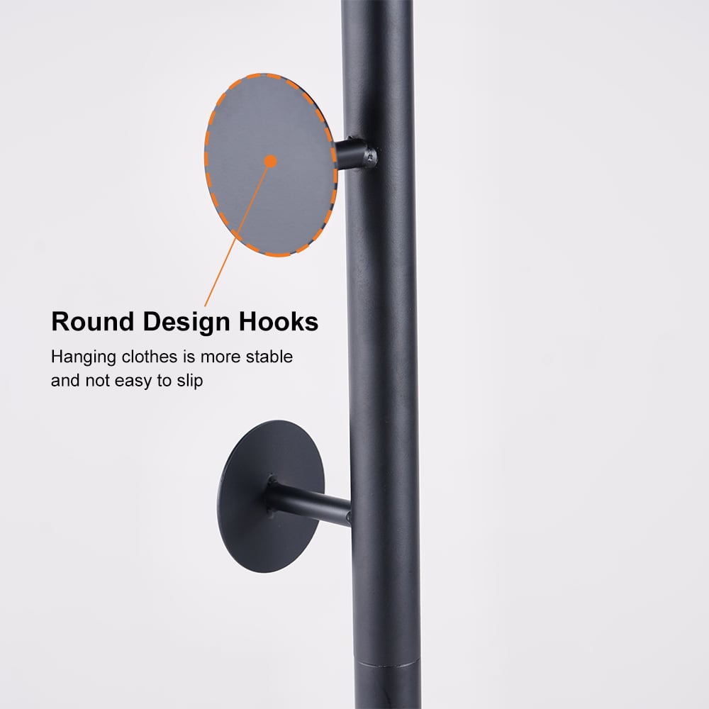 Modern Black Coat Stand Hallway Coat Hanger with Button Hooks - 
