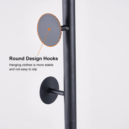 Modern Black Coat Stand Hallway Coat Hanger with Button Hooks - 