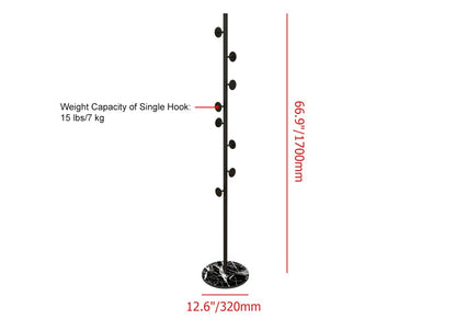 Modern Black Coat Stand Hallway Coat Hanger with Button Hooks - 