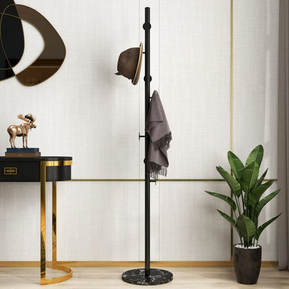 Modern Black Coat Stand Hallway Coat Hanger with Button Hooks - 