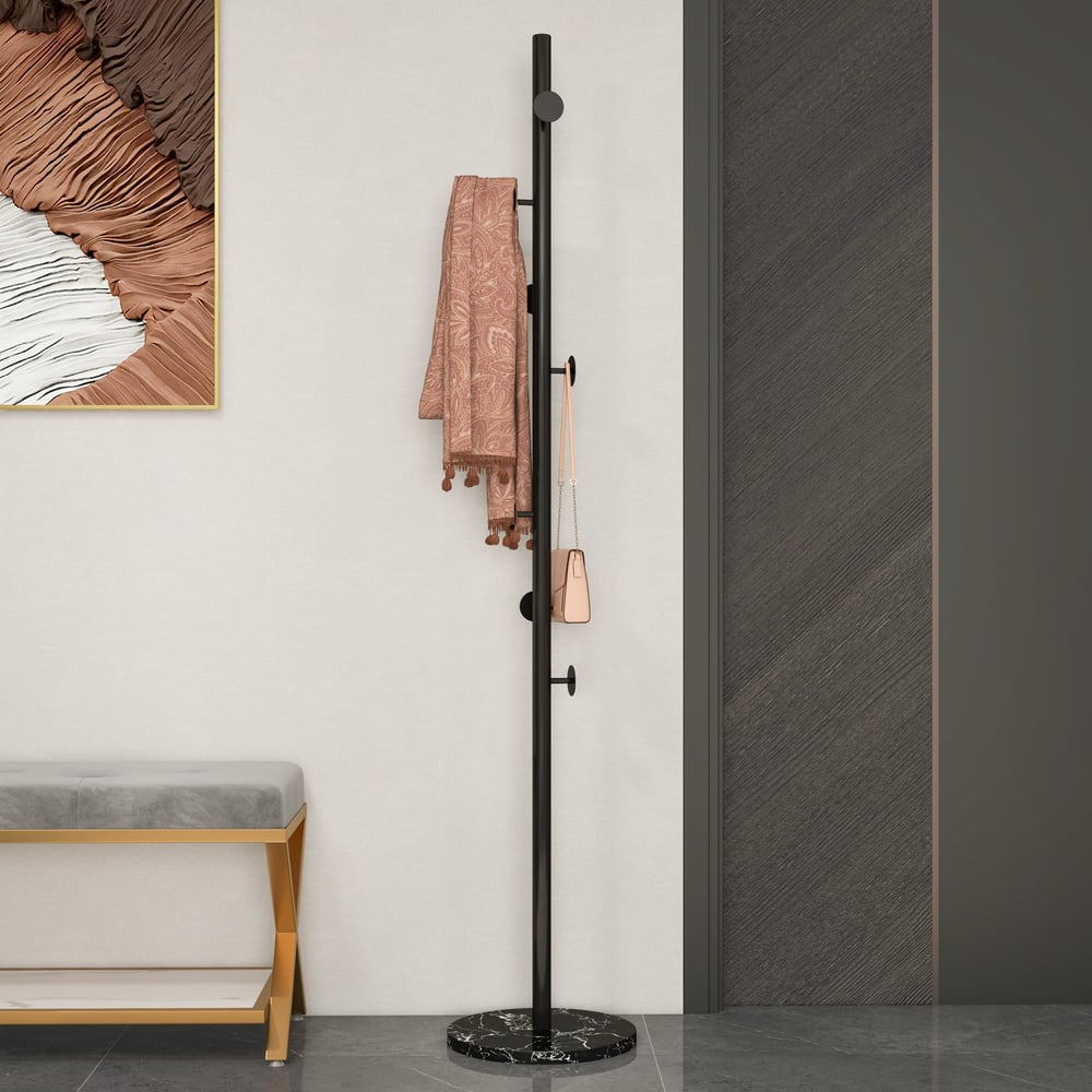 Modern Black Coat Stand Hallway Coat Hanger with Button Hooks - 