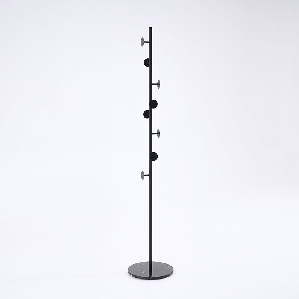 Modern Black Coat Stand Hallway Coat Hanger with Button Hooks - 