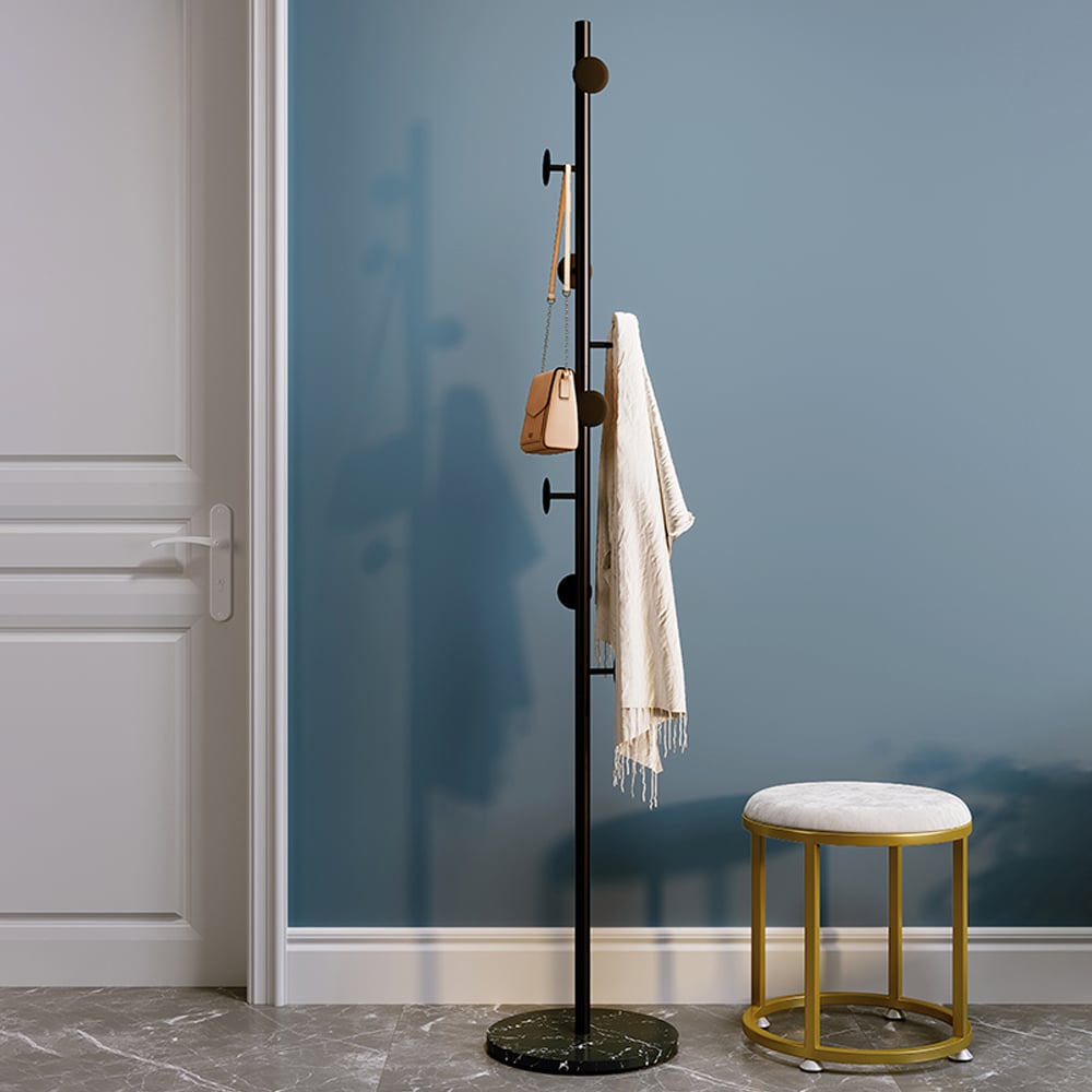 Modern Black Coat Stand Hallway Coat Hanger with Button Hooks - Homary