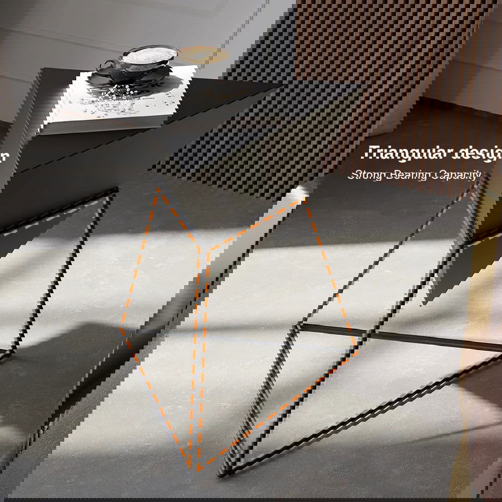 Modern Black Geometric Wood End Table Accent Side Table - 