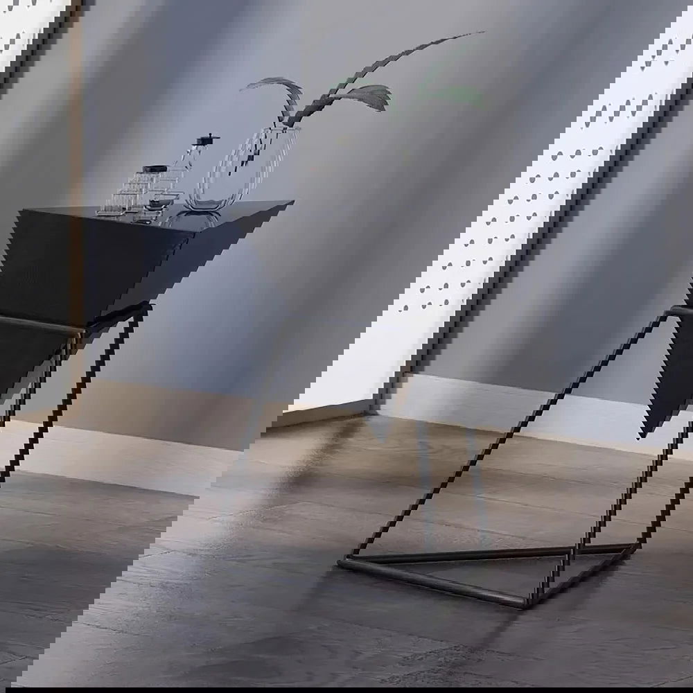 Modern Black Geometric Wood End Table Accent Side Table - 