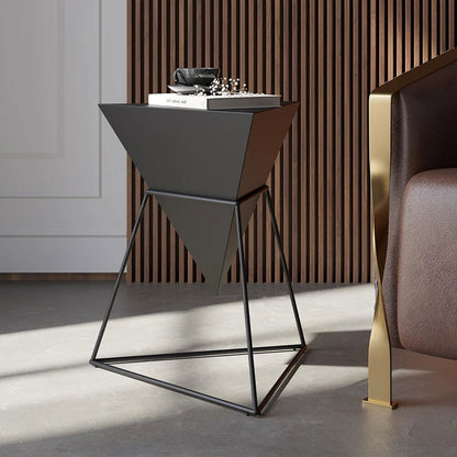 Modern Black Geometric Wood End Table Accent Side Table - 