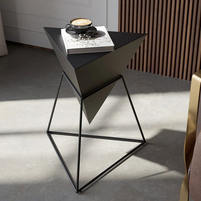 Modern Black Geometric Wood End Table Accent Side Table - Homary