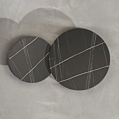 Modern Black & Gold Nesting Coffee Table Set with Sintered Stone Top 2-Piece Table - 