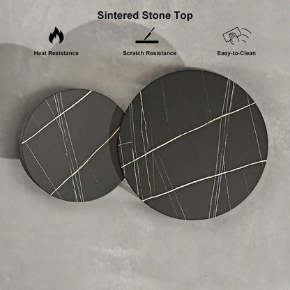 Modern Black & Gold Nesting Coffee Table Set with Sintered Stone Top 2-Piece Table - 