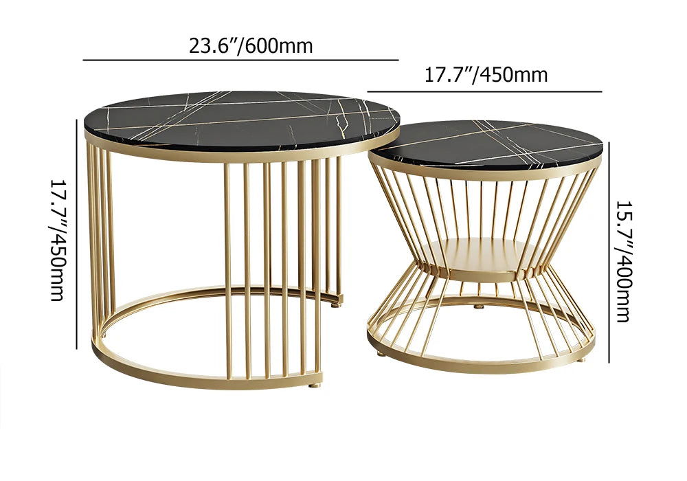 Modern Black & Gold Nesting Coffee Table Set with Sintered Stone Top 2-Piece Table - 