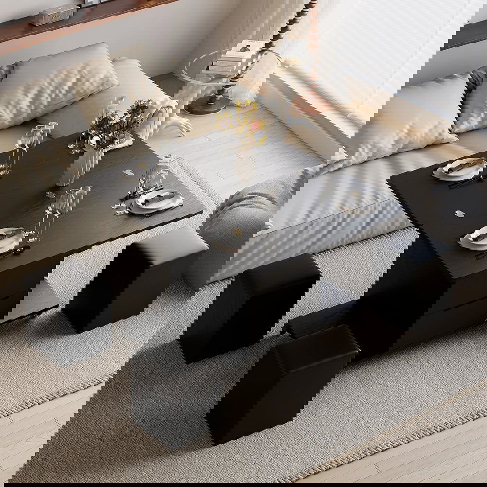 Modern Black Lift Top Coffee Table 4 in 1 with Storage Ottoman Foldable and Casters - 