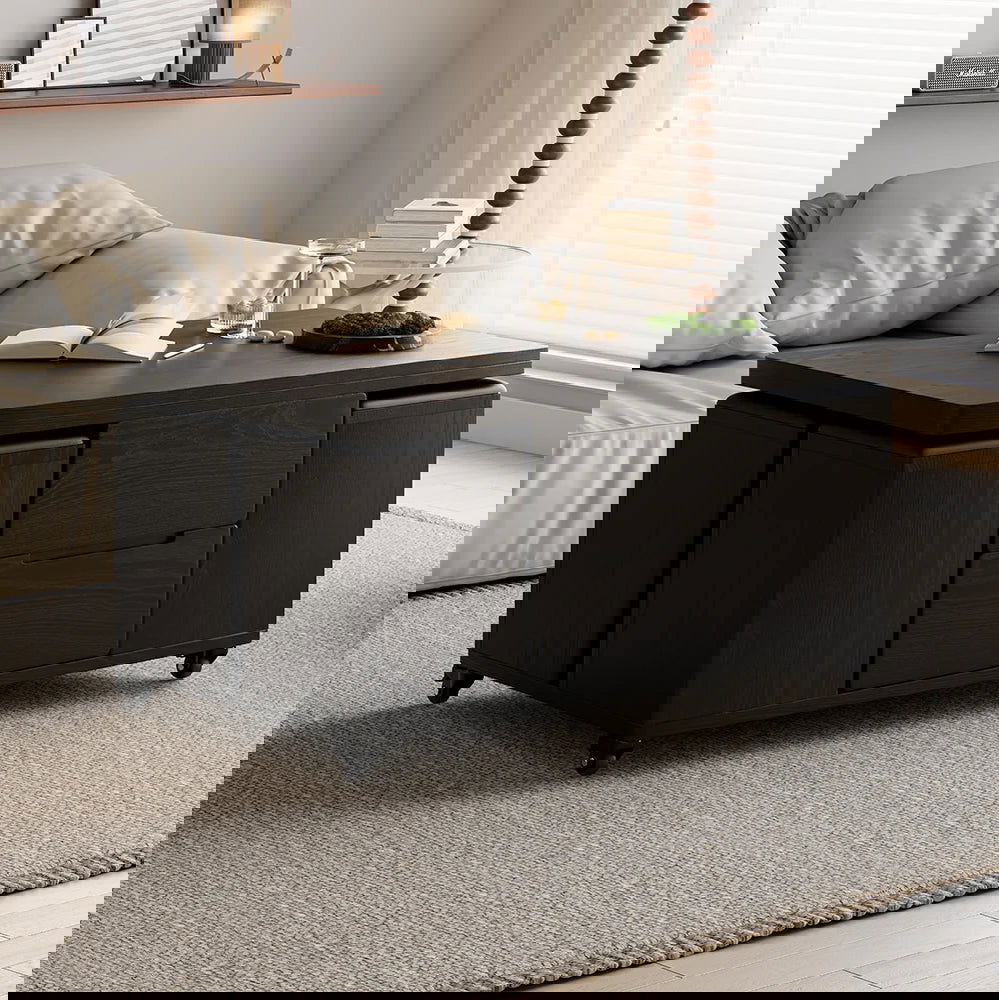 Modern Black Lift Top Coffee Table 4 in 1 with Storage Ottoman Foldable and Casters - 