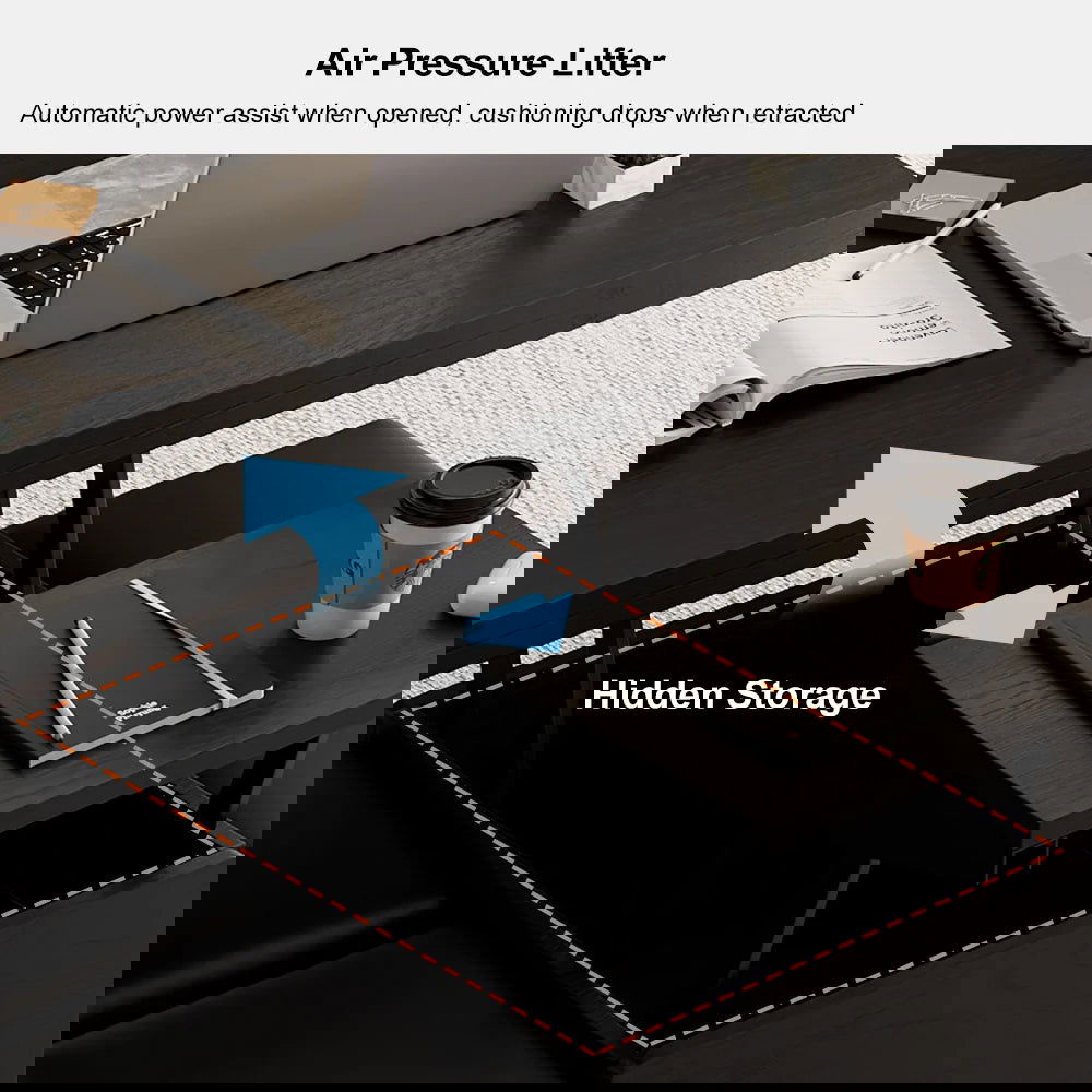 Modern Black Lift Top Coffee Table 4 in 1 with Storage Ottoman Foldable and Casters - 