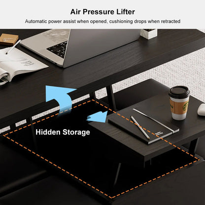 Modern Black Lift Top Coffee Table 4 in 1 with Storage Ottoman Foldable and Casters - 