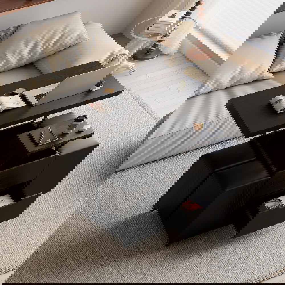 Modern Black Lift Top Coffee Table 4 in 1 with Storage Ottoman Foldable and Casters - Homary