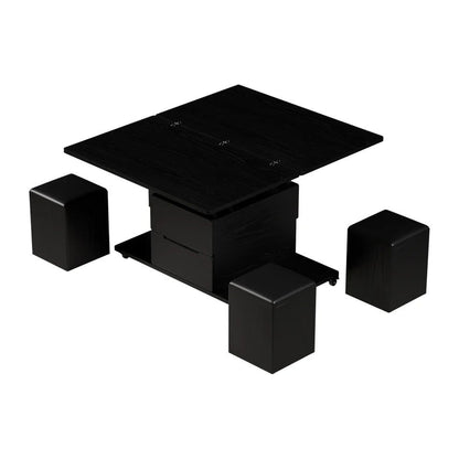 Modern Black Lift Top Coffee Table 4 in 1 with Storage Ottoman Foldable and Casters - Homary