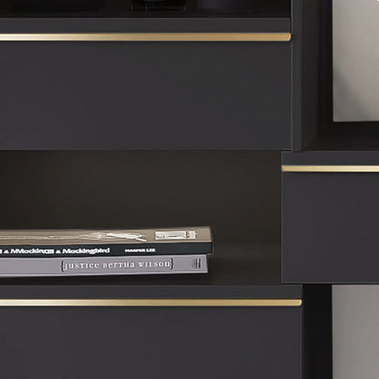 Modern Black Makeup Vanity Set Dressing Table with Lighted Mirror Cabinet & Stool - 