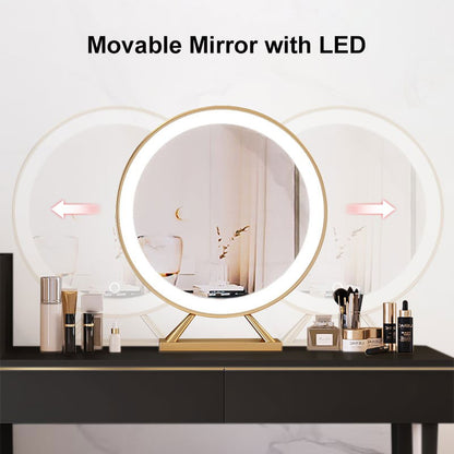 Modern Black Makeup Vanity Set Dressing Table with Lighted Mirror Cabinet & Stool - 