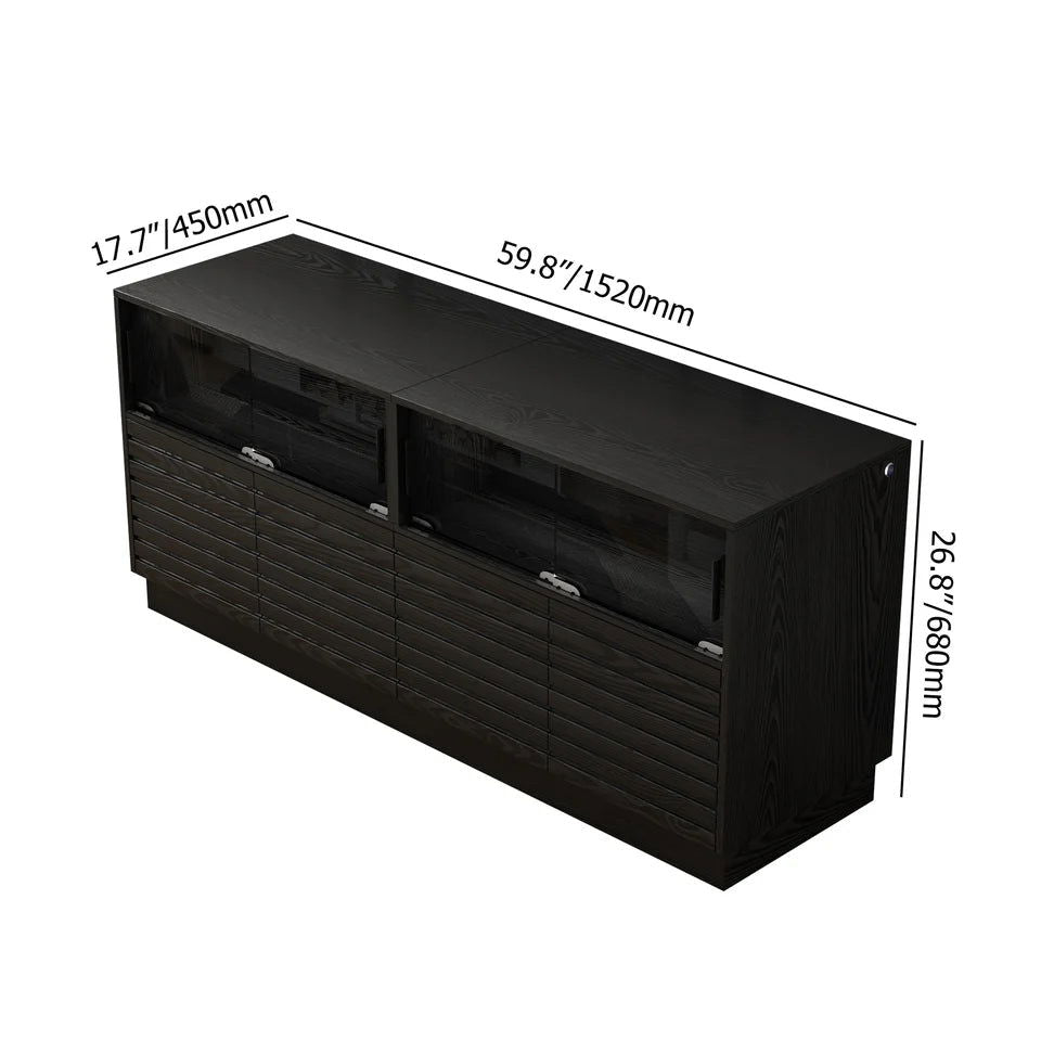 Modern Black Rectangular Acrylic LED Lights TV Stand with Storage Media Console - 