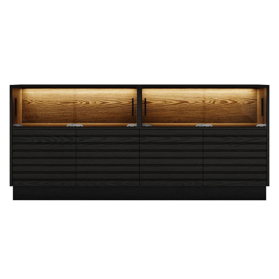 Modern Black Rectangular Acrylic LED Lights TV Stand with Storage Media Console - 