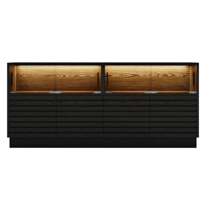 Modern Black Rectangular Acrylic LED Lights TV Stand with Storage Media Console - 