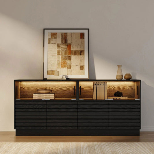 Modern Black Rectangular Acrylic LED Lights TV Stand with Storage Media Console - Approved By Design