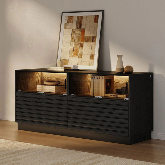 Modern Black Rectangular Acrylic LED Lights TV Stand with Storage Media Console - Approved By Design