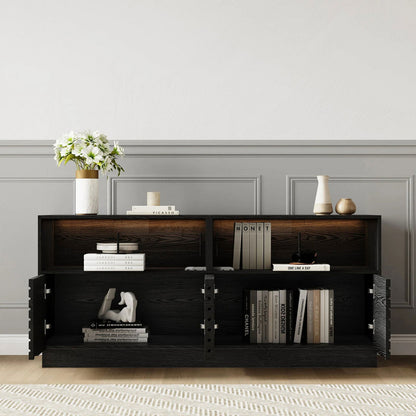 Modern Black Rectangular Acrylic LED Lights TV Stand with Storage Media Console - Approved By Design