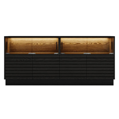 Modern Black Rectangular Acrylic LED Lights TV Stand with Storage Media Console - Approved By Design