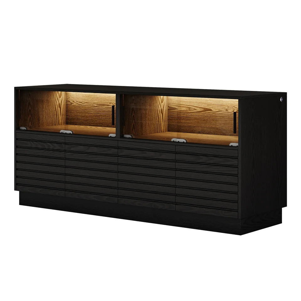 Modern Black Rectangular Acrylic LED Lights TV Stand with Storage Media Console - Approved By Design
