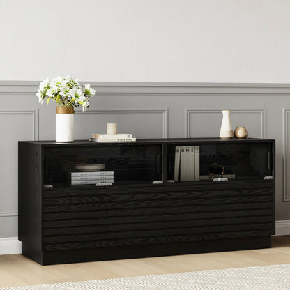 Modern Black Rectangular Acrylic LED Lights TV Stand with Storage Media Console - Approved By Design