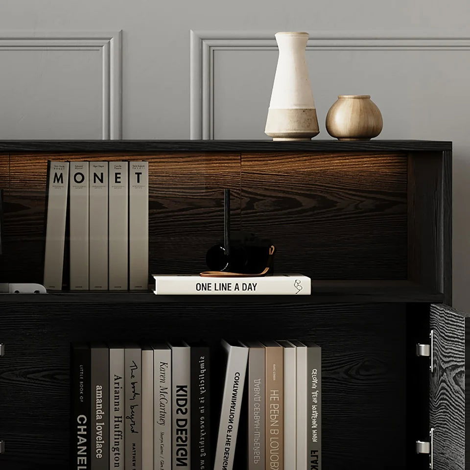 Modern Black Rectangular Acrylic LED Lights TV Stand with Storage Media Console - Homary