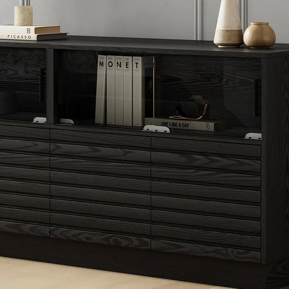 Modern Black Rectangular Acrylic LED Lights TV Stand with Storage Media Console - Homary