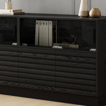 Modern Black Rectangular Acrylic LED Lights TV Stand with Storage Media Console - Homary