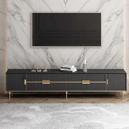 Modern Black TV Stand 4-Drawer 2-Door Media Console Gold Finish in Large - Approved By Design