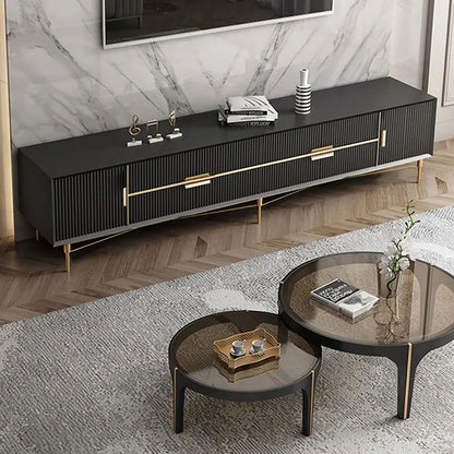 Modern Black TV Stand 4-Drawer 2-Door Media Console Gold Finish in Large - Approved By Design