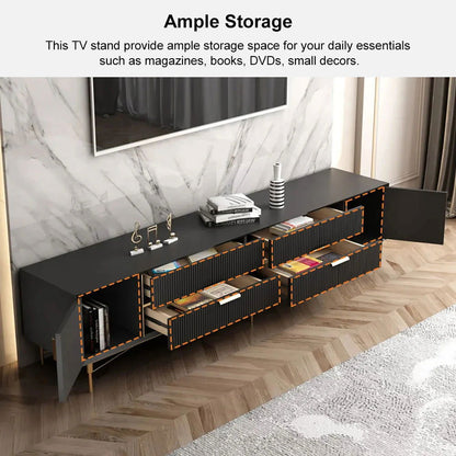 Modern Black TV Stand 4-Drawer 2-Door Media Console Gold Finish in Large - Approved By Design