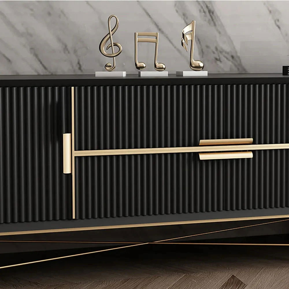 Modern Black TV Stand 4-Drawer 2-Door Media Console Gold Finish in Large - Approved By Design