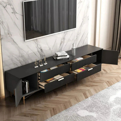 Modern Black TV Stand 4-Drawer 2-Door Media Console Gold Finish in Large - Approved By Design