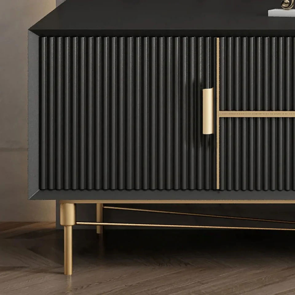 Modern Black TV Stand 4-Drawer 2-Door Media Console Gold Finish in Large - Approved By Design