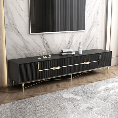 Modern Black TV Stand 4-Drawer 2-Door Media Console Gold Finish in Large - Approved By Design