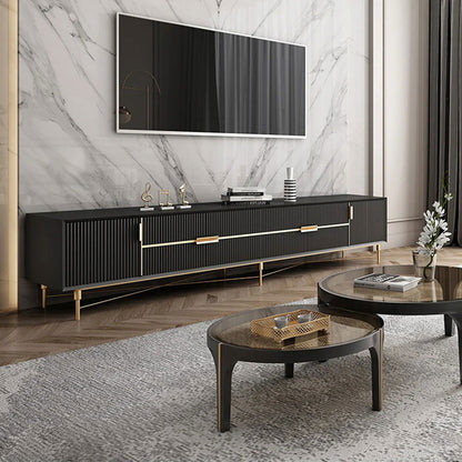 Modern Black TV Stand 4-Drawer 2-Door Media Console Gold Finish in Large - Approved By Design