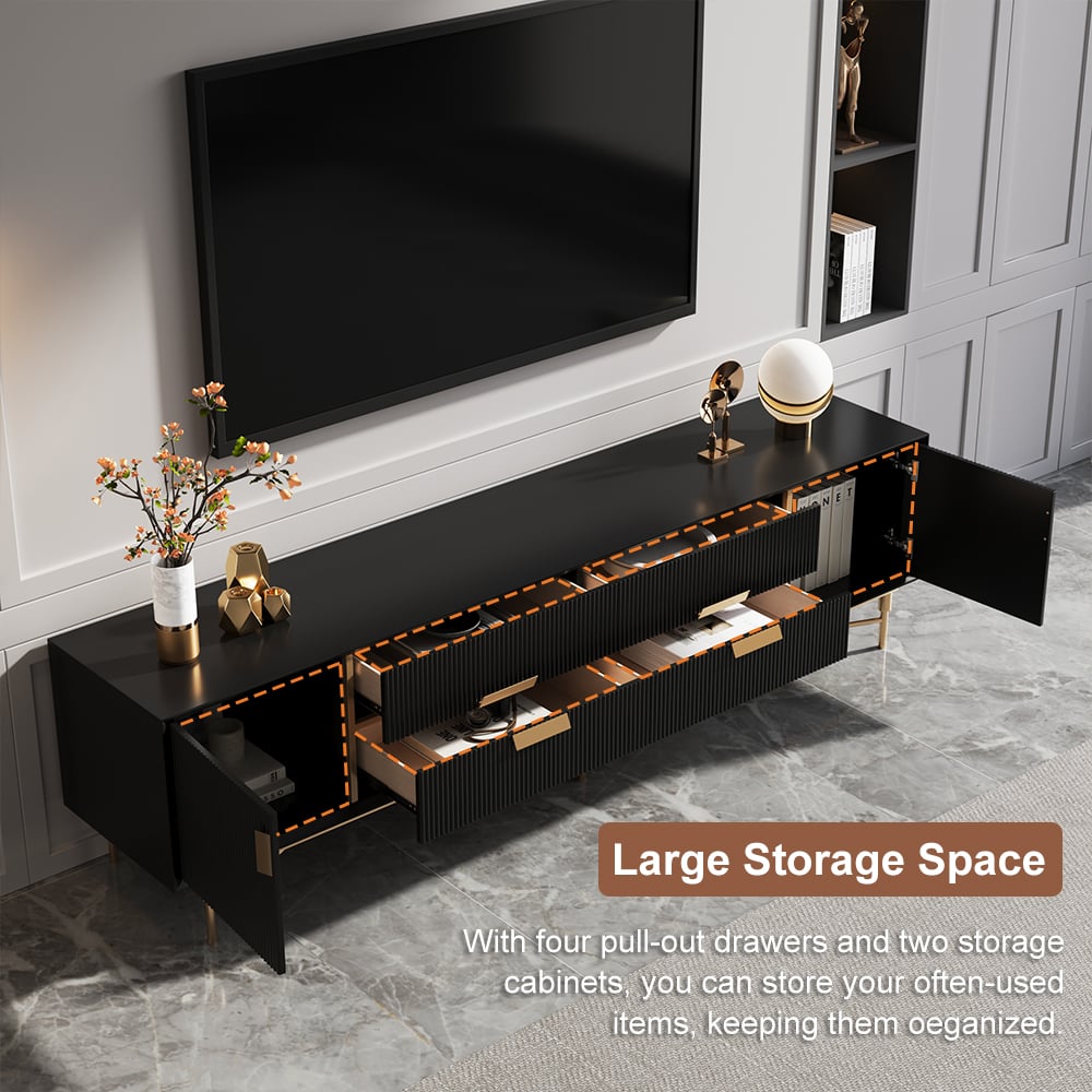 Modern Black TV Stand for 2159mm TVs with 4 Drawers & Doors MDF - 